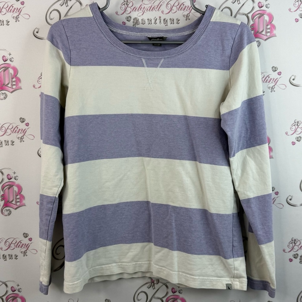 Eddie Bauer sweater pullover lilac, Striped Purple and White Long Sleeve Top